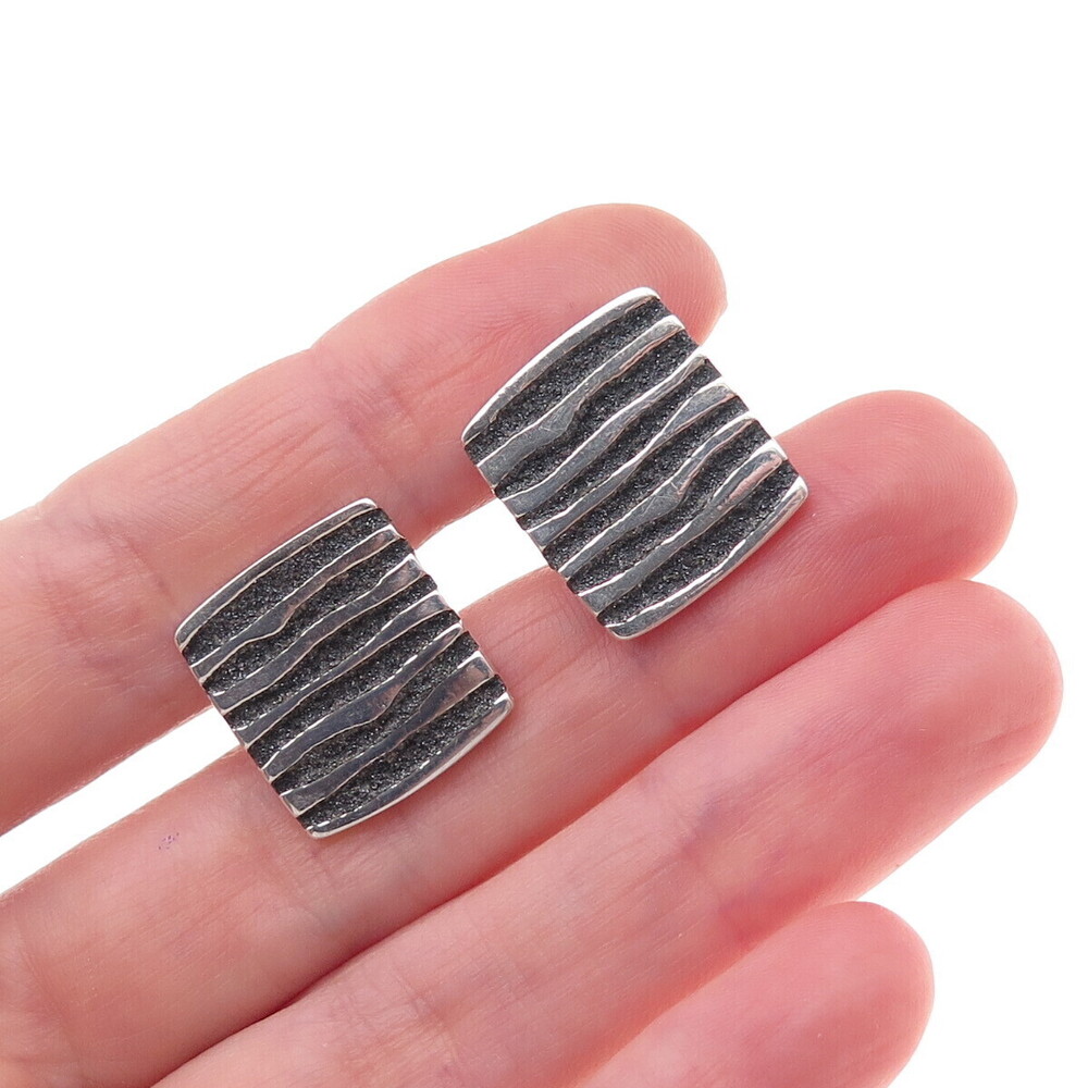 925 Sterling Silver Vintage Modernist Zebra Pattern Oxidized Cufflinks
